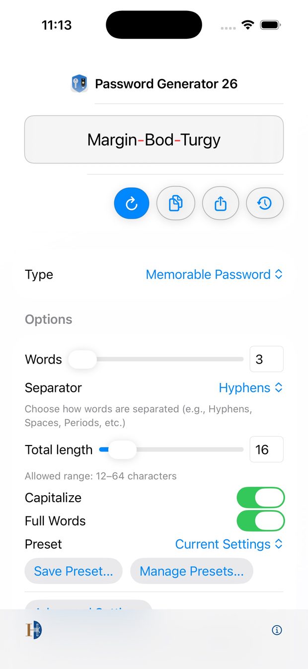 Memorable passphrase