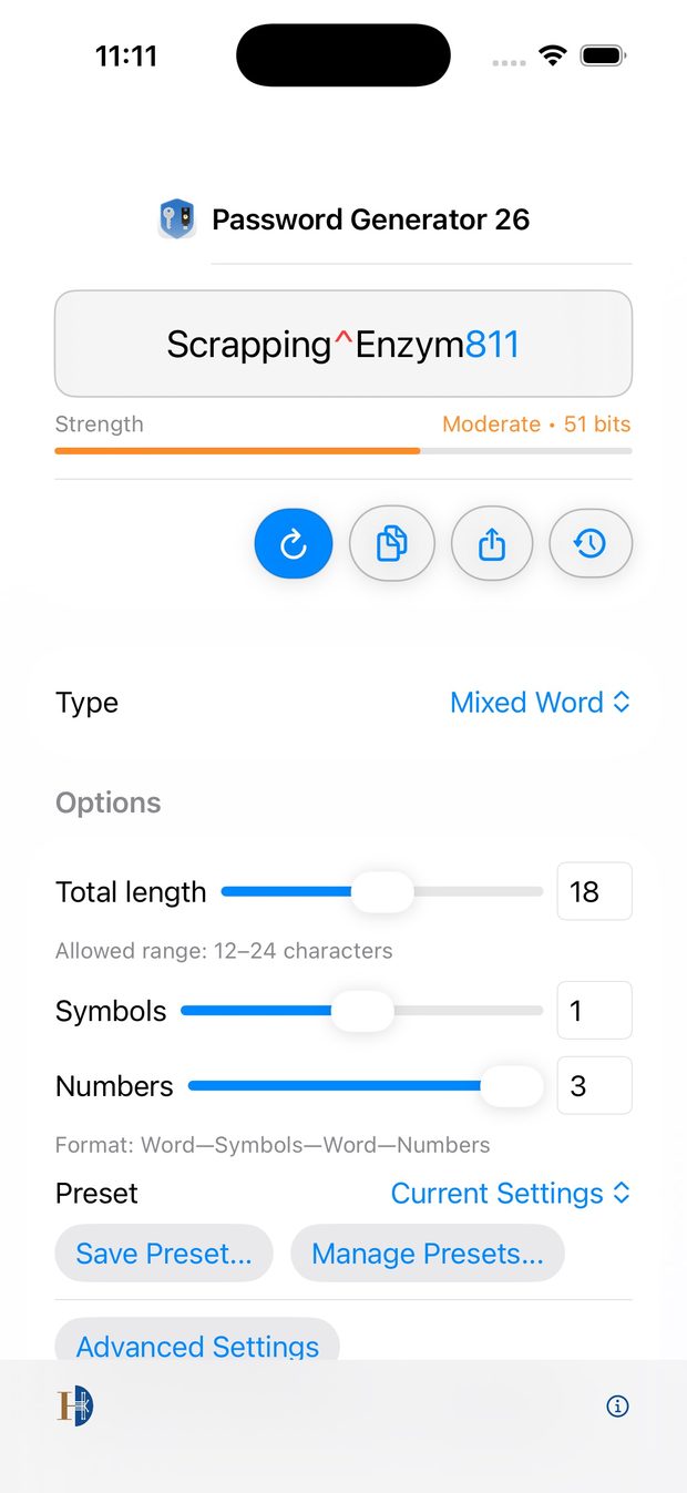 Password Generator 26 app screenshot