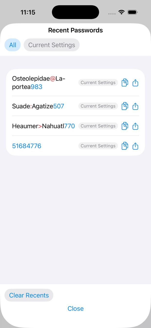 Recent passwords